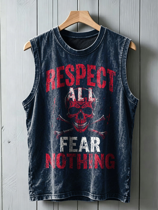 “RESPECT ALL FEAR NOTHING” Skull Print Casual Vest Top