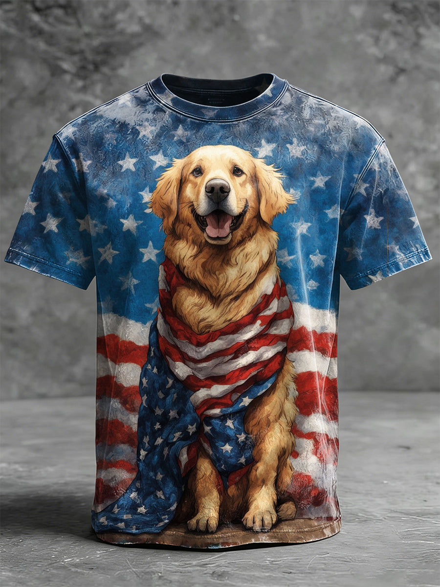 Faith Flag Dog Print Casual Short-Sleeve T-Shirt