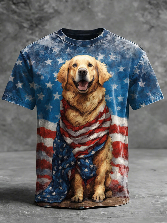 Faith Flag Dog Print Casual Short-Sleeve T-Shirt