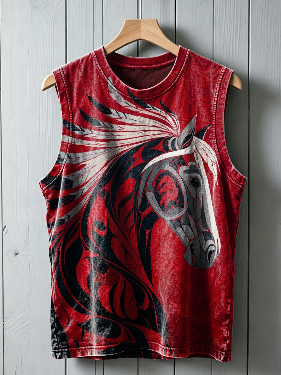 Tribal totem horse print casual vest top