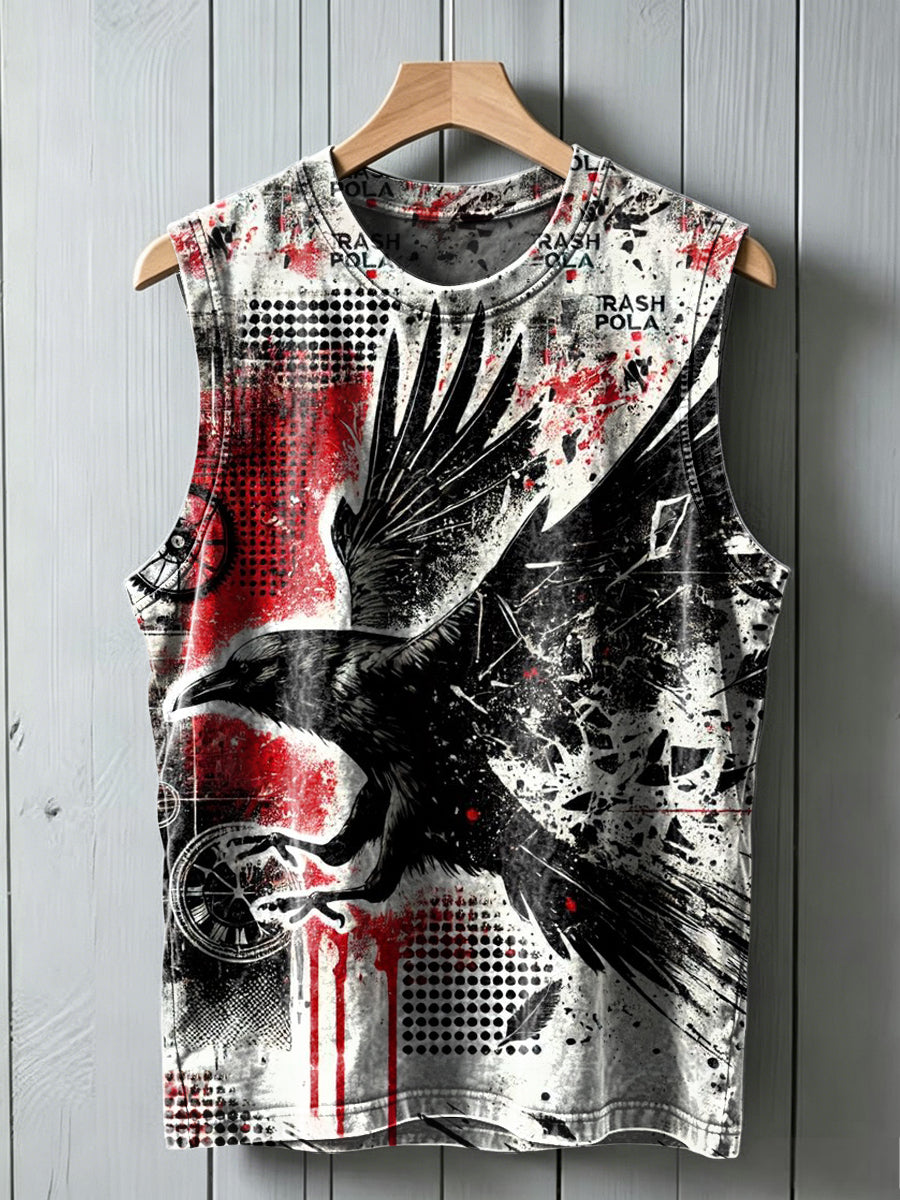 Dark Raven Print Casual Vest Top