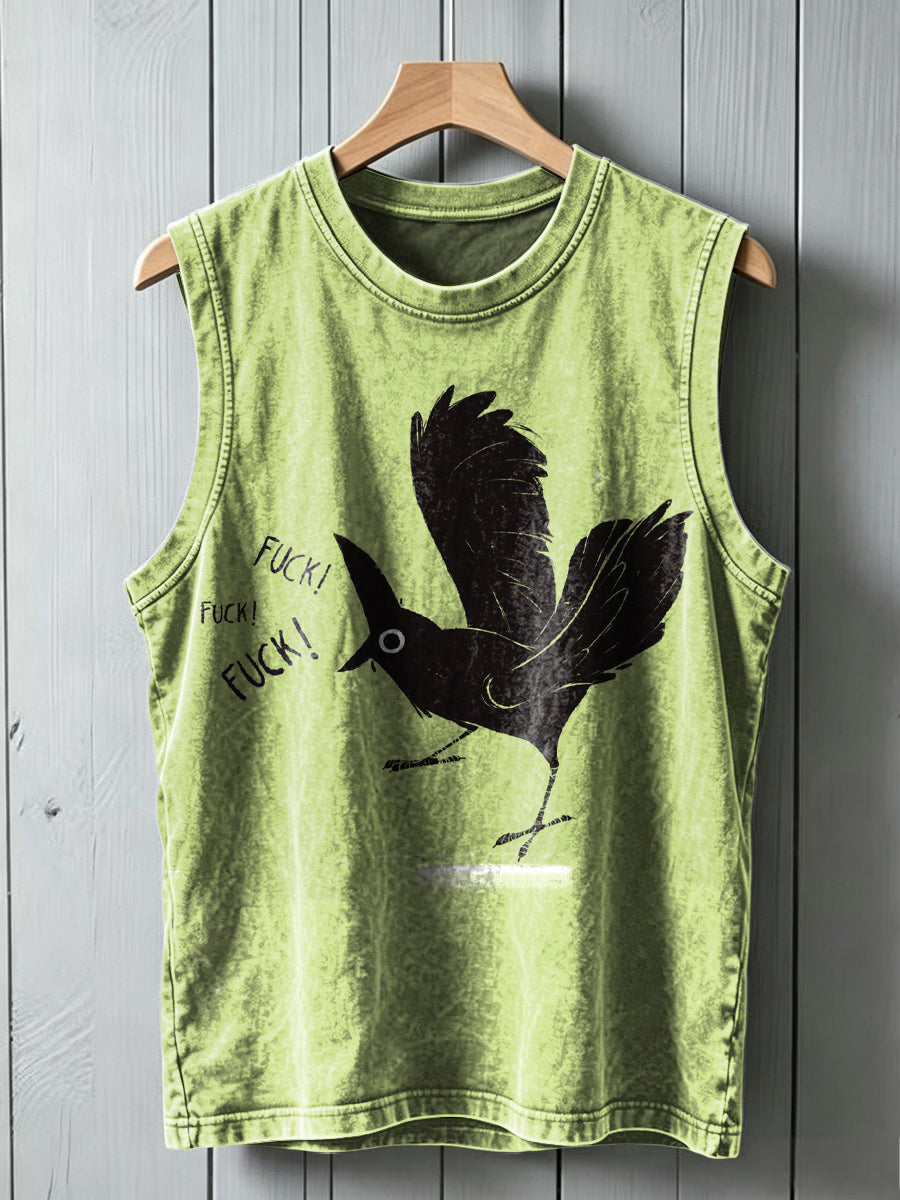 Angry Crow Print Casual Vest Top