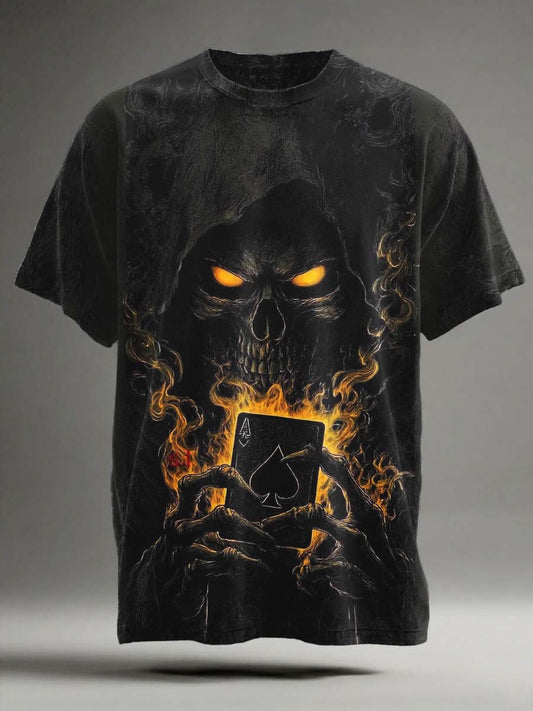 Death Ace of Spades Print Casual Short-Sleeve T-Shirt