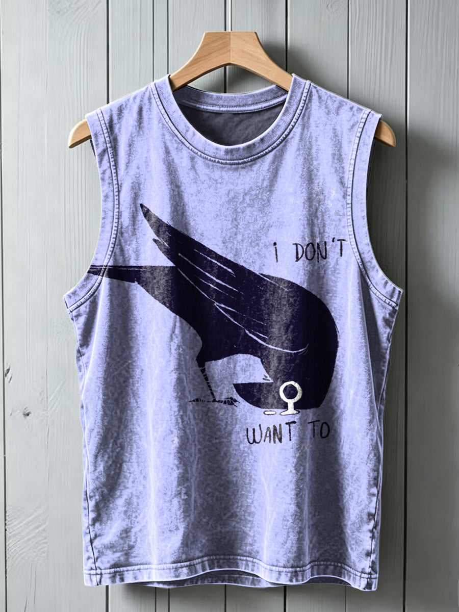 Melancholy Crow Print Casual Vest Top