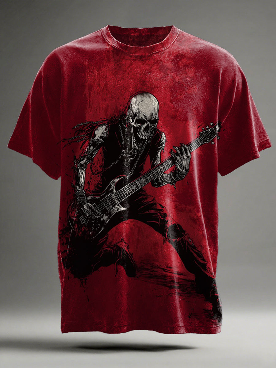 Skull Guitarist Printed Casual Short-Sleeve T-Shirt