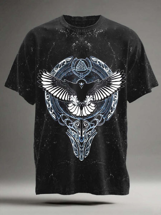 Viking Raven Print Casual Short-Sleeve T-Shirt