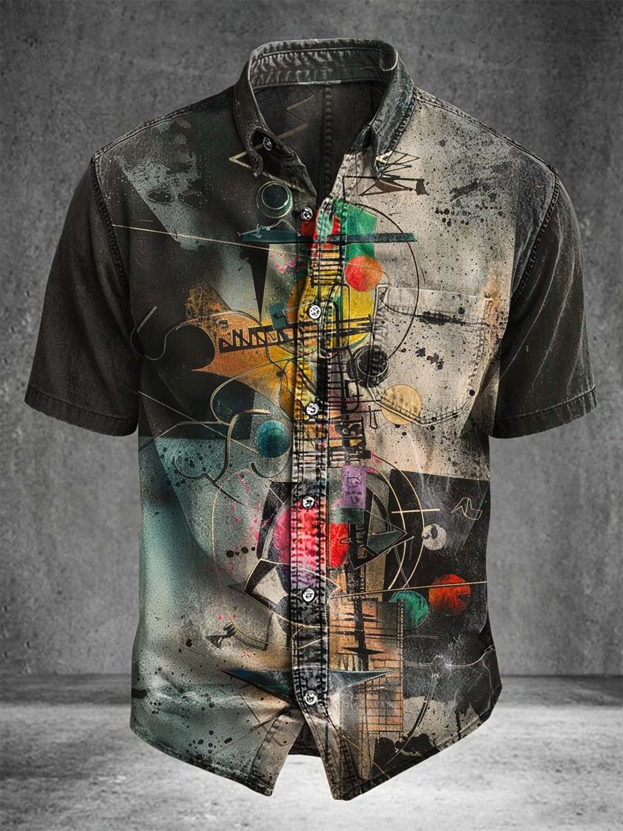 Kandinsky Abstract Art Printed Casual Short-Sleeve Shirt