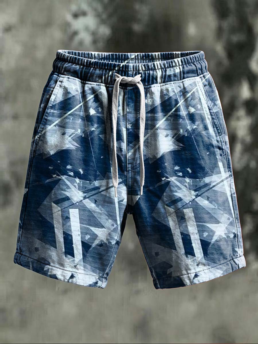Abstract geometric star print casual shorts