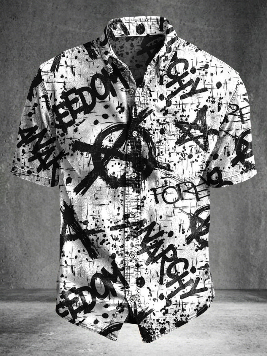 Anarchist Graffiti Print Casual Short-Sleeve Shirt