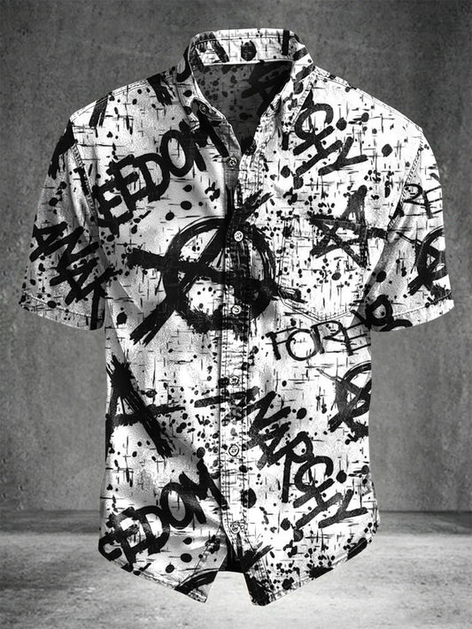 Anarchist Graffiti Print Casual Short-Sleeve Shirt
