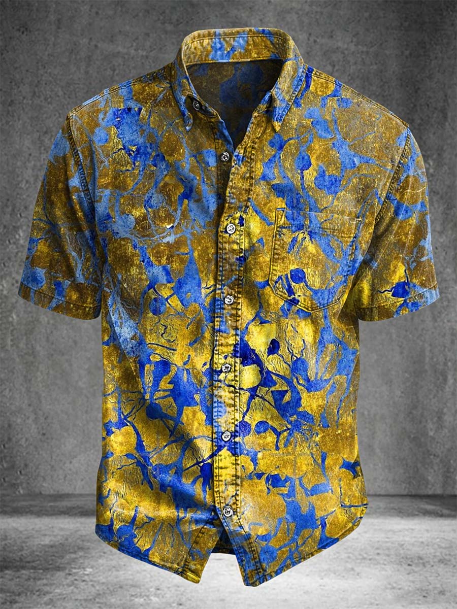 Floral print casual short-sleeved shirt