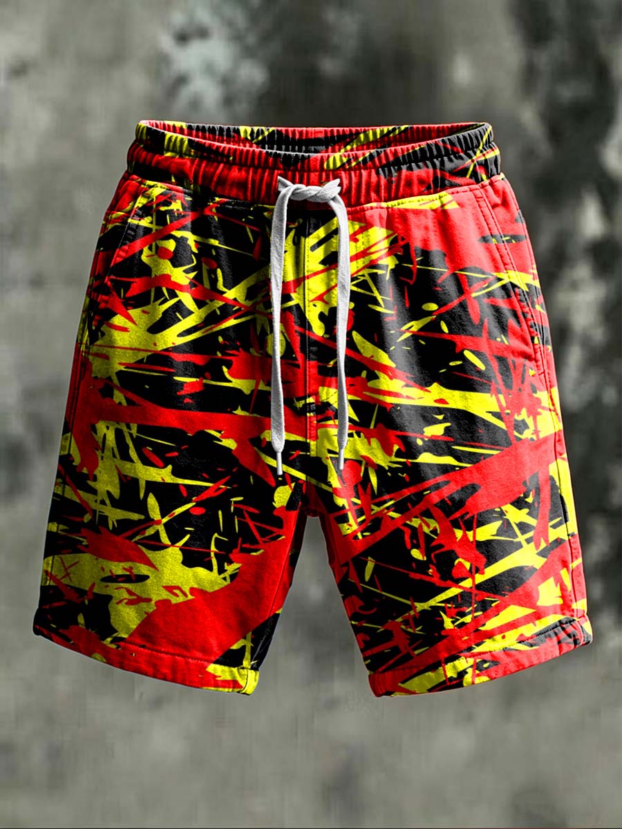 Abstract ink splatter graffiti printed casual shorts