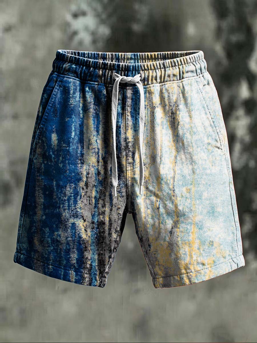 Abstract distressed gradient print casual shorts