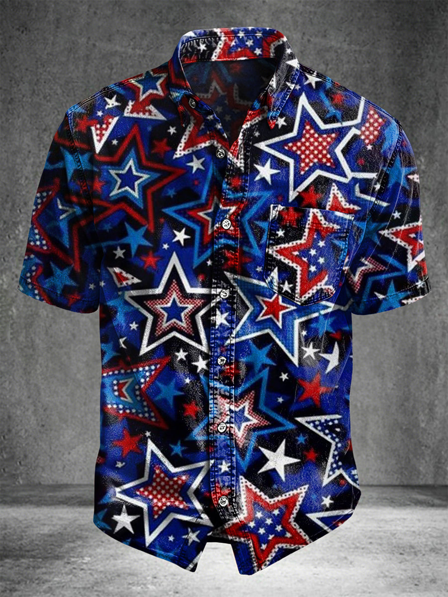Star Graffiti Print Casual Short-Sleeve Shirt