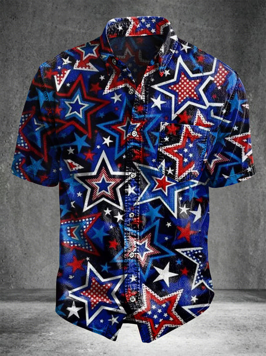 Star Graffiti Print Casual Short-Sleeve Shirt