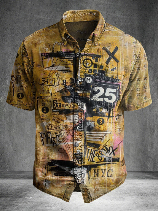 New York street graffiti print casual short-sleeved shirt