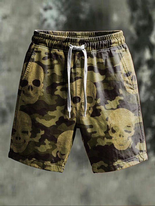 Camouflage Skull Print Casual Shorts