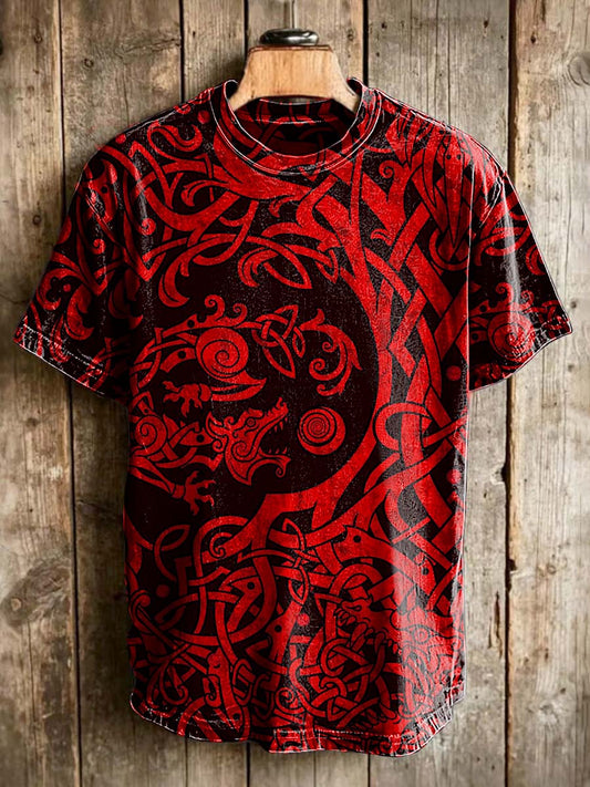 Red Dragon Totem Print Casual Short-Sleeve T-Shirt