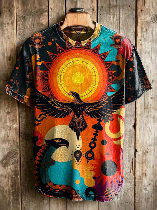 Indian Sun Thunderbird Print Casual Short-Sleeve T-Shirt