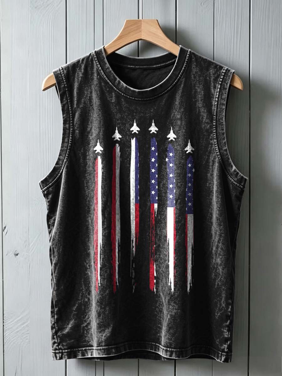 Fighter jet and American flag print casual vest top