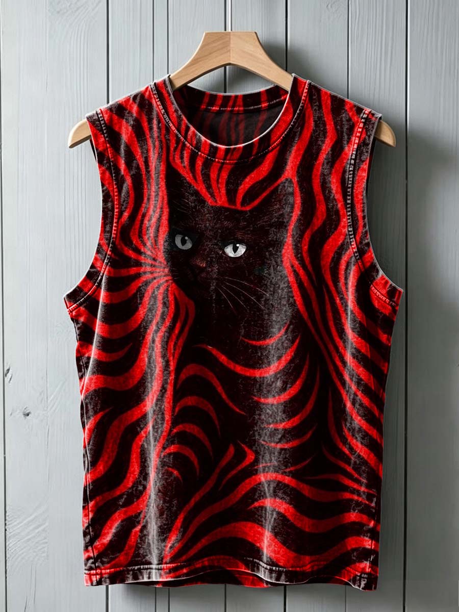 Whirlpool Black Cat Print Casual Vest Top