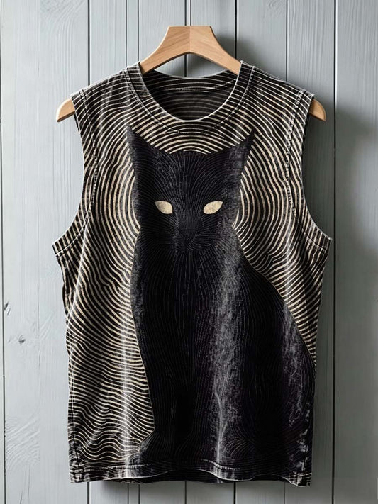 Black cat print casual vest top