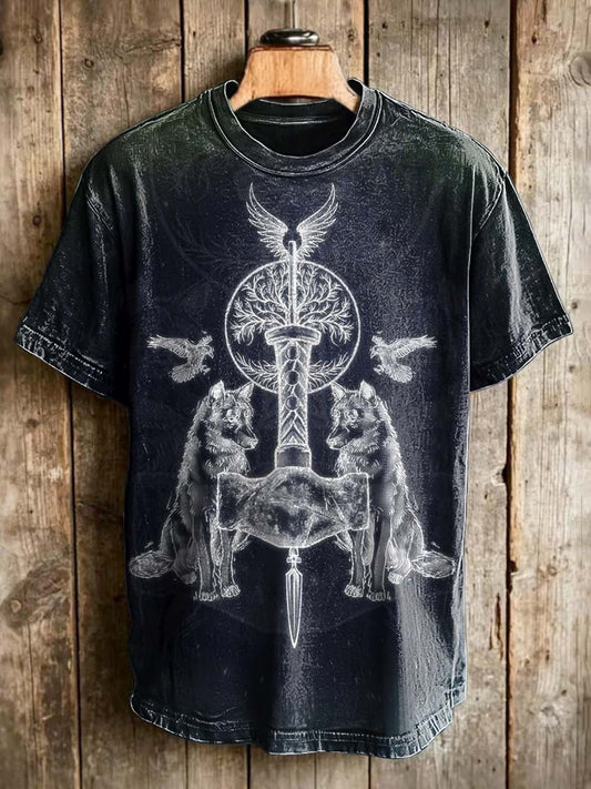 Norse mythology totem print casual short-sleeved T-shirt