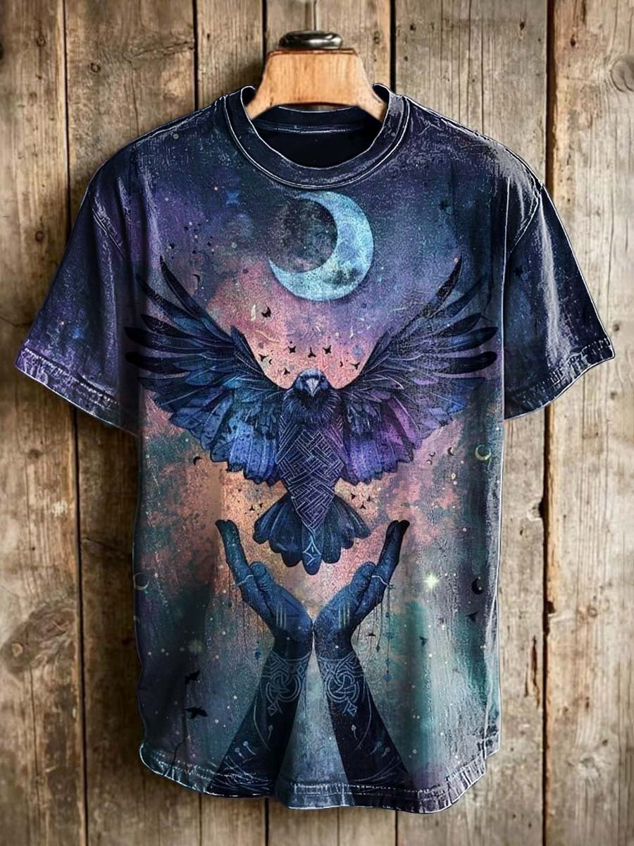 Moonlit Raven Print Casual Short-Sleeve T-Shirt