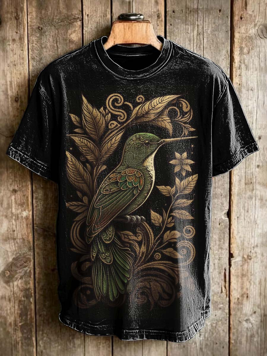 Retro Hummingbird Print Casual Short-Sleeve T-Shirt