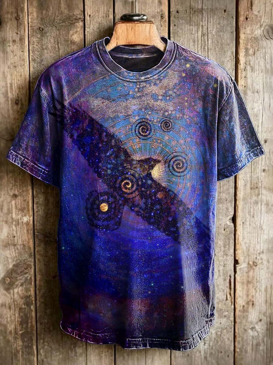 Starry Sky Raven Print Casual Short-Sleeve T-Shirt