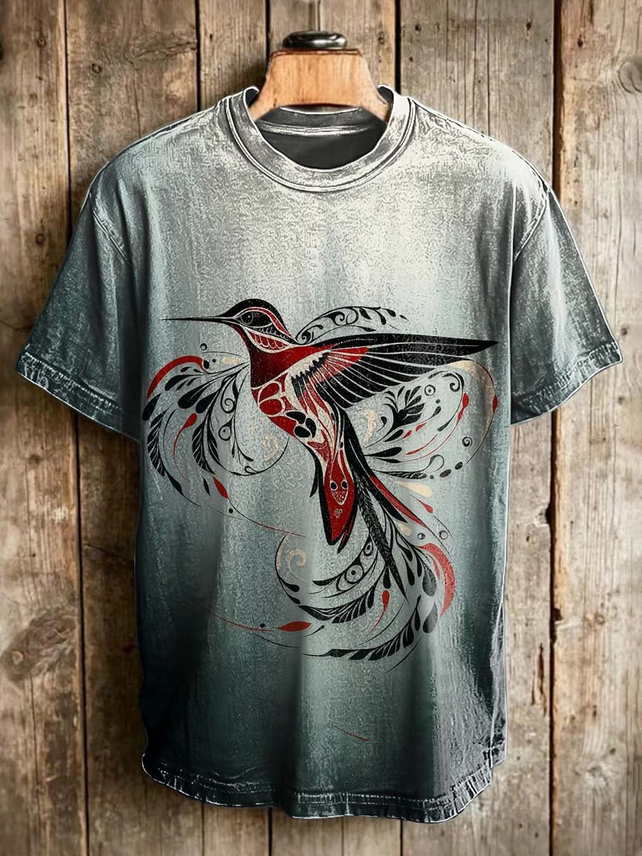 Tribal Hummingbird Print Casual Short-Sleeve T-Shirt