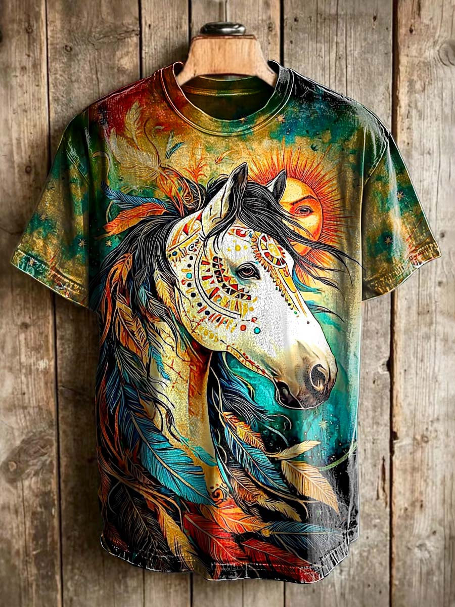 Tribal God Horse Printed Casual Short-Sleeve T-Shirt