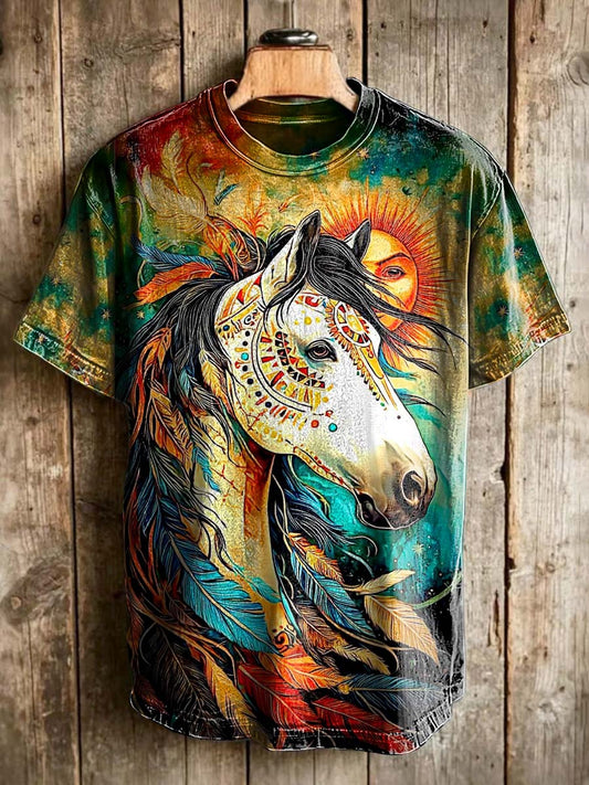 Tribal God Horse Printed Casual Short-Sleeve T-Shirt