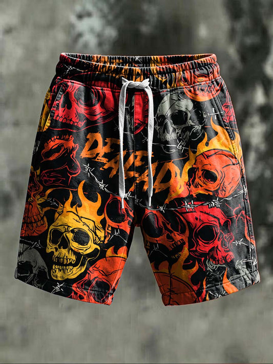 Flame Skull Print Casual Shorts