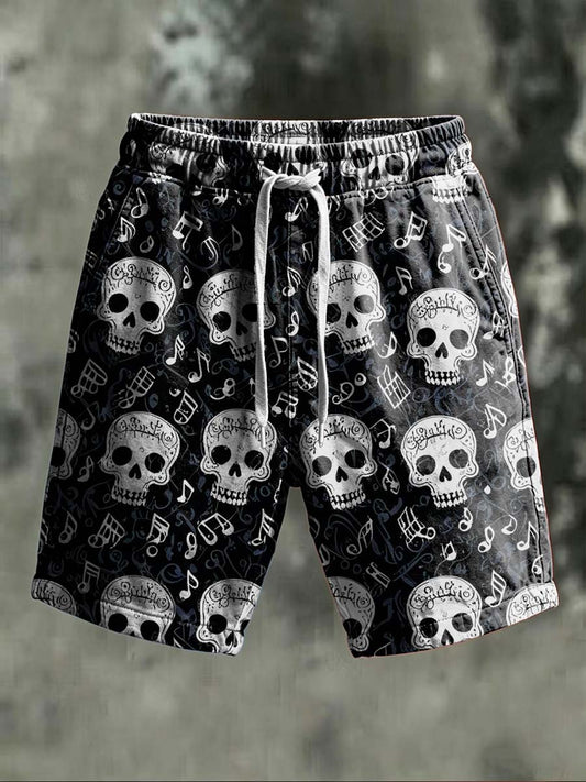 Music Skull Print Casual Shorts