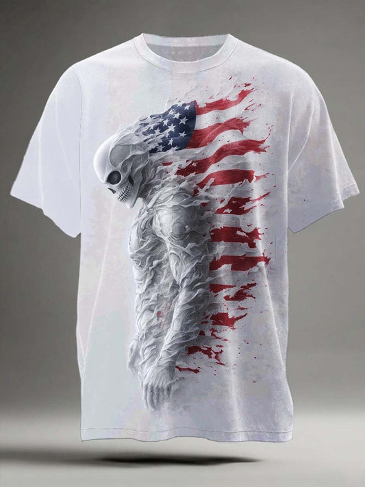Ghost Skull Flag Print Casual Short Sleeve T-shirt