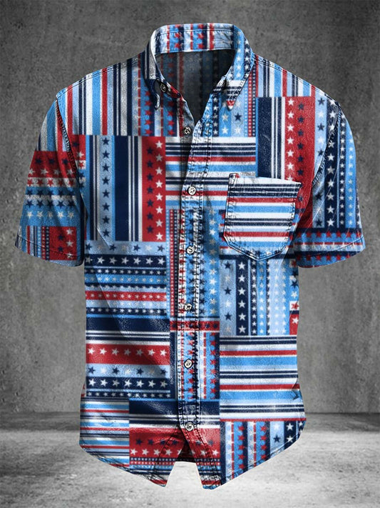 Star-and-Striped Printed Casual Short-sleeved Shirt