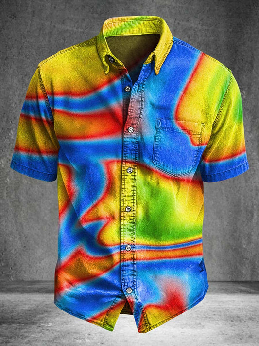 Psychedelic Gradient Print Casual Short Sleeve Shirt