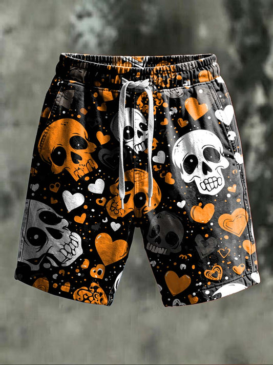 Heart Skull Print Casual Shorts