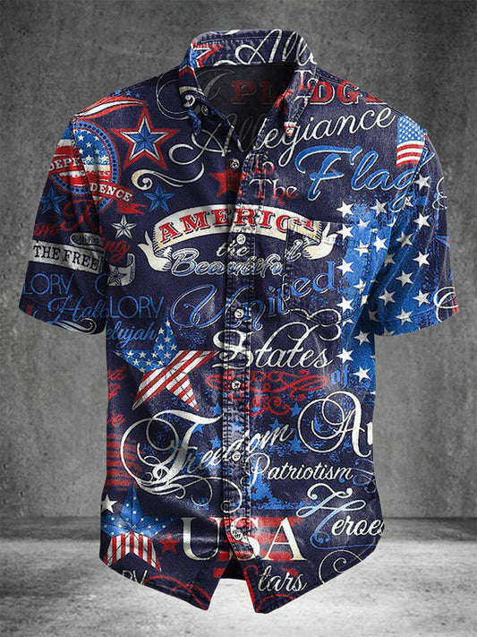 American Retro Patriotic Printed Casual Short-Sleeved Shirt