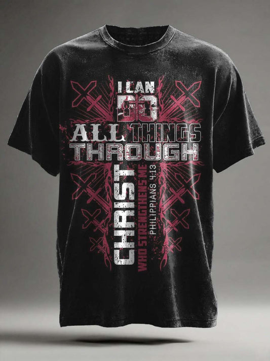 Christian Cross Print Casual Short Sleeve T-shirt