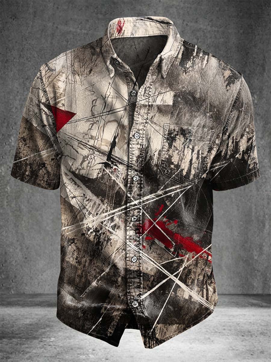 Abstract Line Printed Casual Short Sleeve Shirt