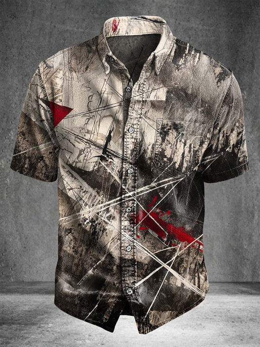 Abstract Line Printed Casual Short Sleeve Shirt