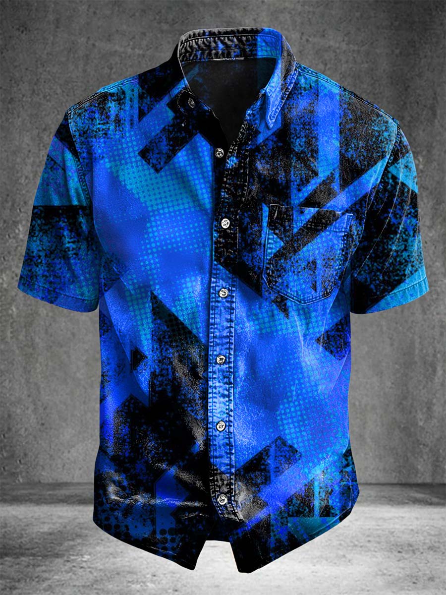Distressed Geometric Print Casual Short-sleeved Shirt