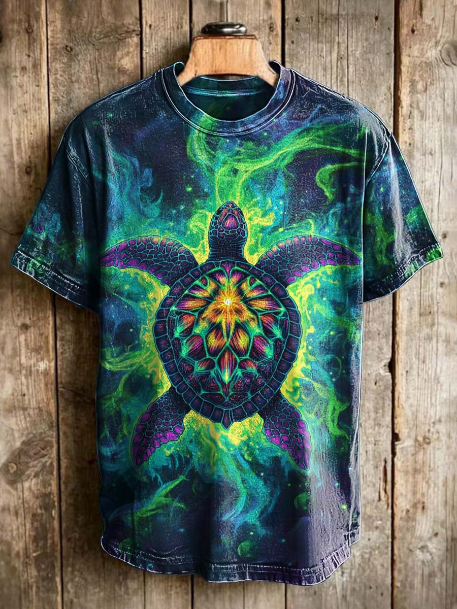 Psychedelic Turtle Print Casual Short-Sleeve T-Shirt