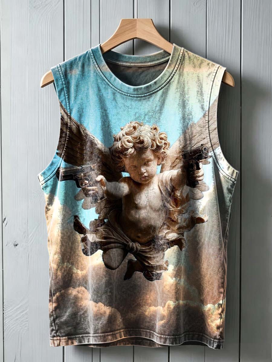 Rebellious Angel Print Casual Vest Top