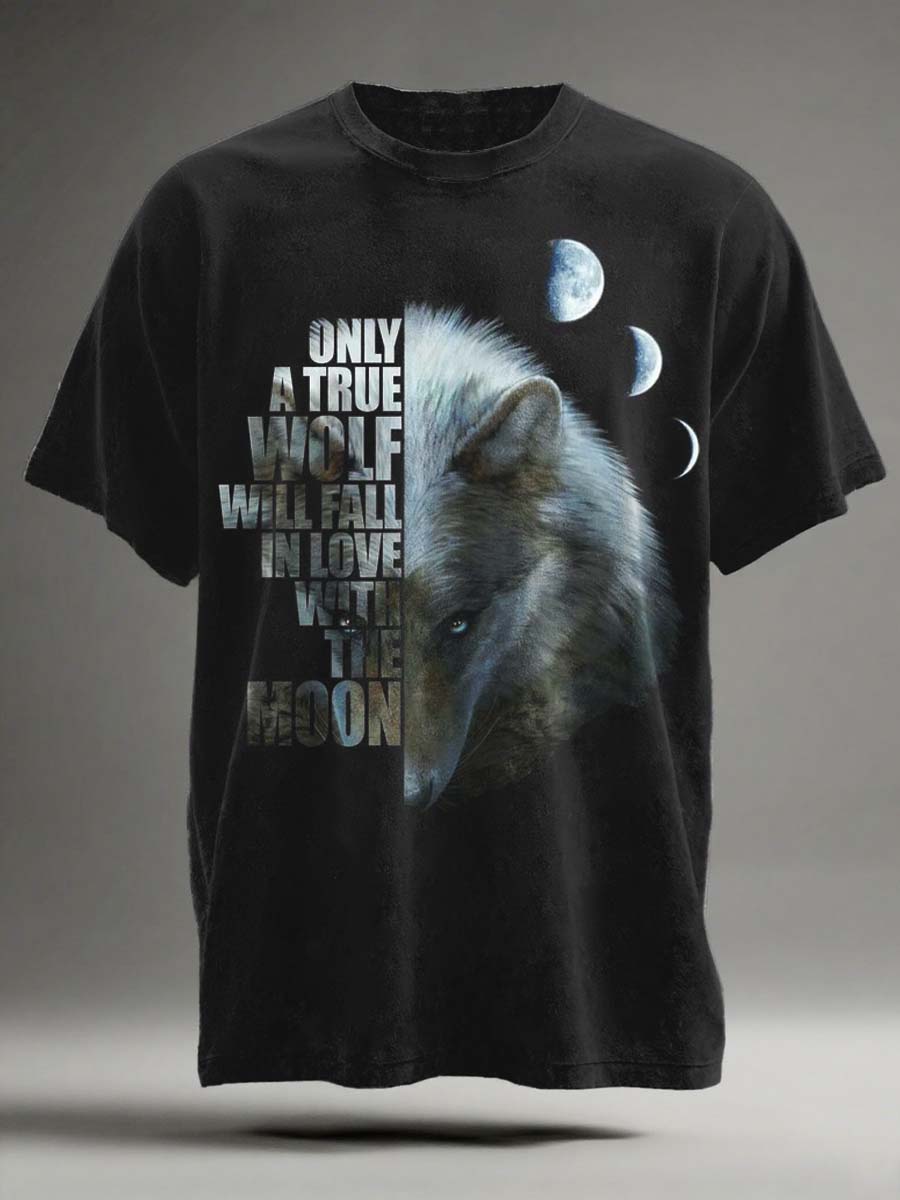 Love Moon Wolf Print Casual Short-Sleeve T-Shirt