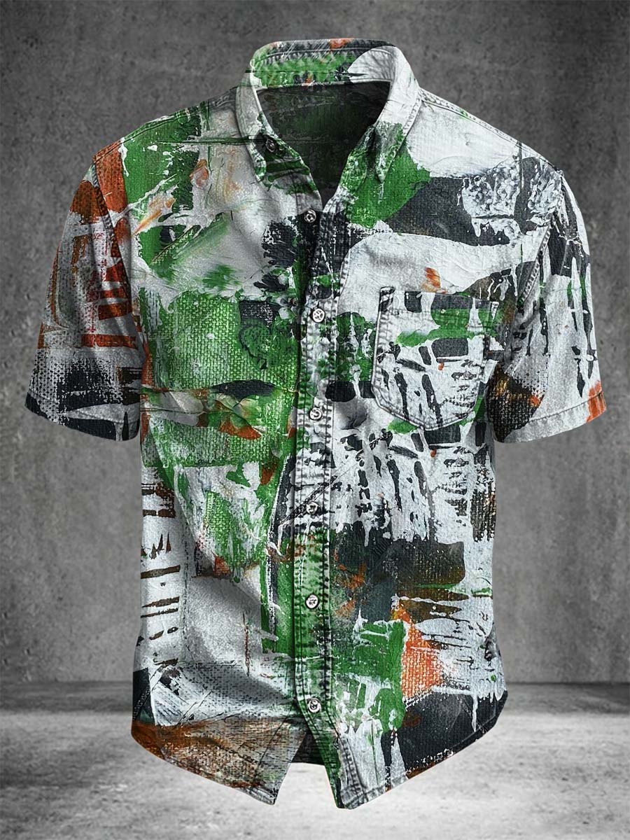 Abstract print casual short-sleeved shirt