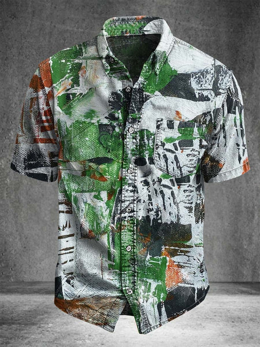 Abstract print casual short-sleeved shirt