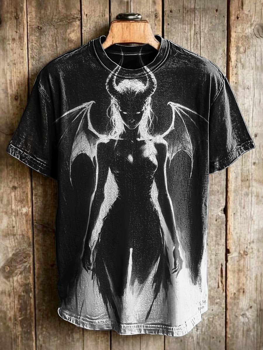 Dark Female Demon Print Casual Short-Sleeve T-Shirt